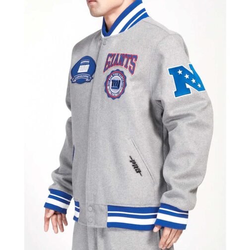 NY Giants Crest Emblem Gray Varsity Wool Jacket - Image 3