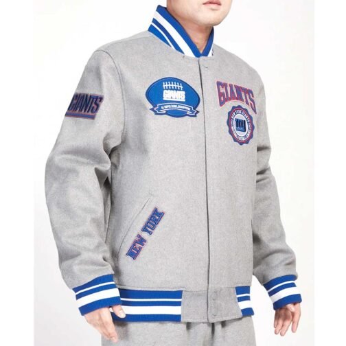 NY Giants Crest Emblem Gray Varsity Wool Jacket - Image 4