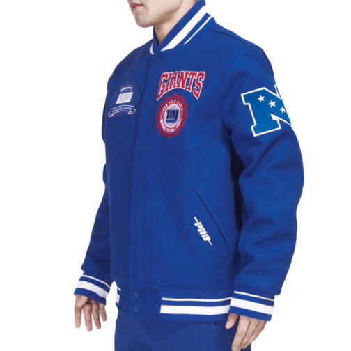 NY Giants Crest Emblem Blue Varsity Jacket - Image 4