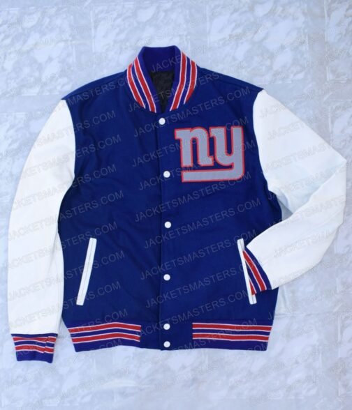 New York Giants Blue and White Letterman Jacket - Image 3