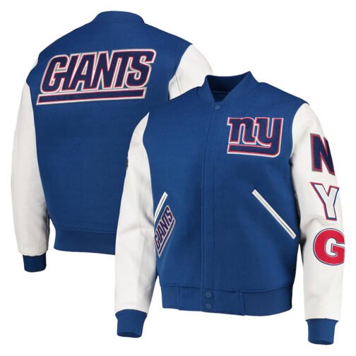 NY Giants Logo Varsity White/Royal Jacket - Image 3