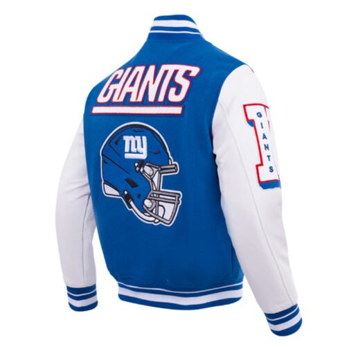NY Giants Mashup Rib Varsity Wool/Leather Jacket - Image 4