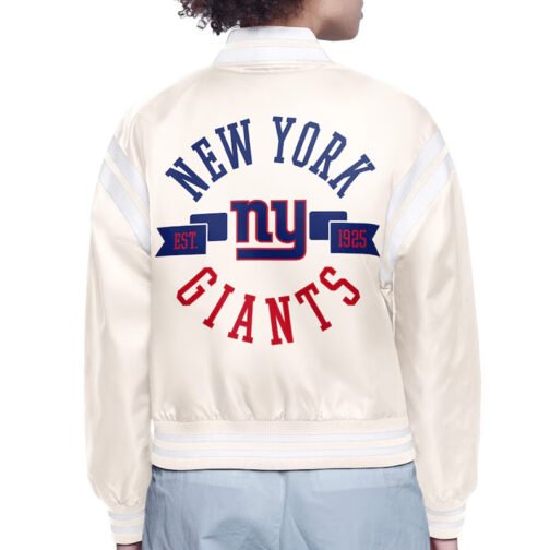 NY Giants Printed Logo Varsity Satin Jacket - Image 4