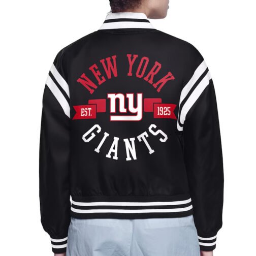 NY Giants Printed Logo Varsity Satin Jacket - Image 3