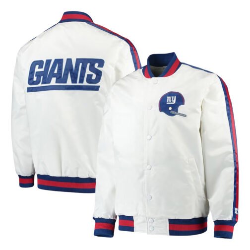 NY Giants Throwback D-Line White Varsity Satin Jacket - Image 3