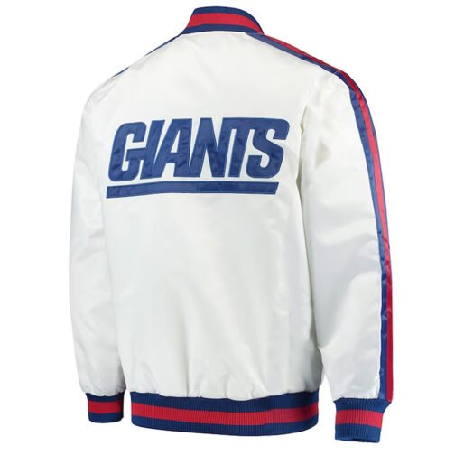 NY Giants Throwback D-Line White Varsity Satin Jacket - Image 2