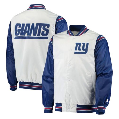 Throwback NY Giants Varsity White/Blue Varsity  Satin Jacket - Image 3