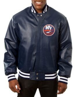 Varsity New York Islanders Navy Blue Leather Jacket