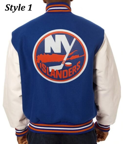 NY Islanders Blue and White Letterman Jacket - Image 3