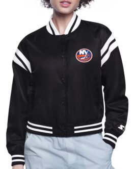 NY Islanders Printed Logo Varsity Satin Jacket