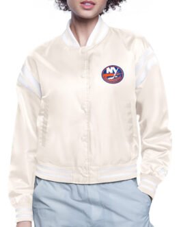 NY Islanders Printed Logo Varsity Satin Jacket