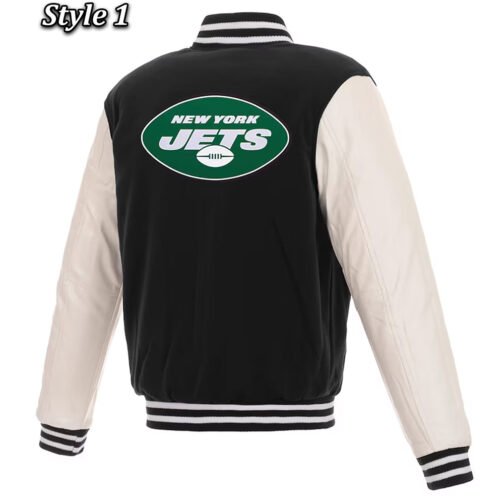 Varsity New York Jets Black and White Two-Tone Jacket - Image 3