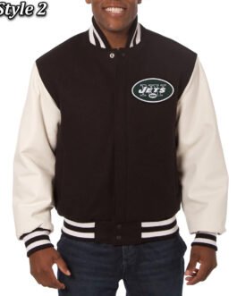 Varsity New York Jets Black and White Two-Tone Jacket