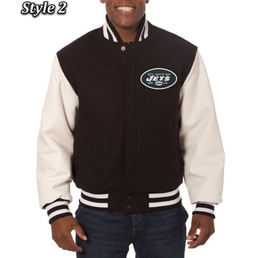 Varsity New York Jets Black and White Two-Tone Jacket - Image 2