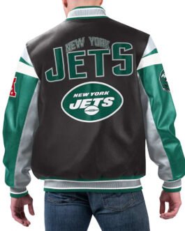 NY Jets Black Varsity Full-Zip Leather Jacket