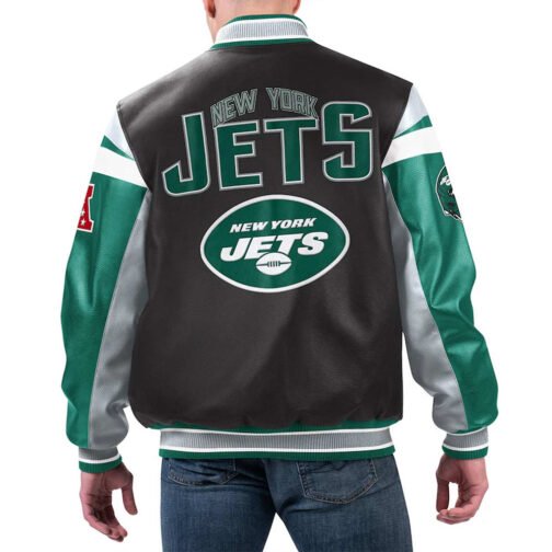 NY Jets Black Varsity Full-Zip Leather Jacket - Image 2