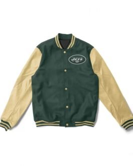 Varsity NY Jets Green and Cream Wool/Leather Jacket