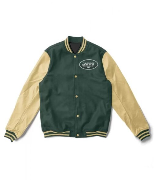 Varsity NY Jets Green and Cream Wool/Leather Jacket