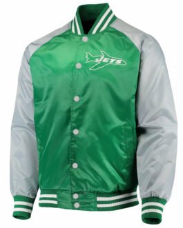 NY Jets Lead Off Green and Gray Satin Jacket