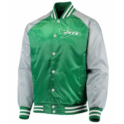NY Jets Lead Off Green and Gray Satin Jacket