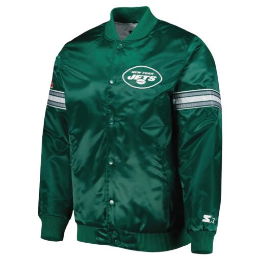 Starter NY Jets Green and Black Satin Jacket - Image 2