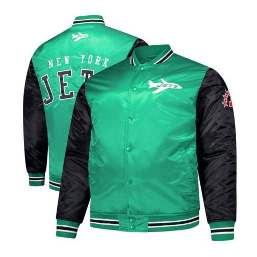 NY Jets Kelly Green and Black Team Satin Jacket - Image 3