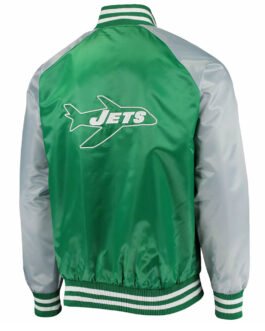 NY Jets Lead Off Green and Gray Satin Jacket
