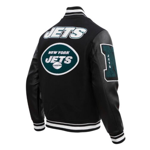 NY Jets Mashup Rib Varsity Wool/Leather Jacket - Image 4