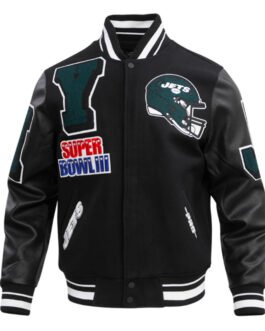 NY Jets Mashup Rib Varsity Wool/Leather Jacket