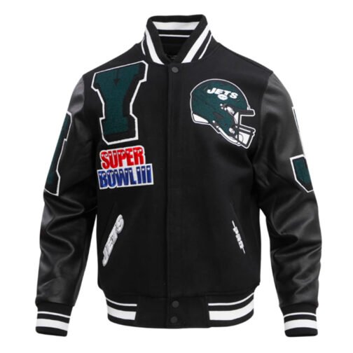 NY Jets Mashup Rib Varsity Wool/Leather Jacket