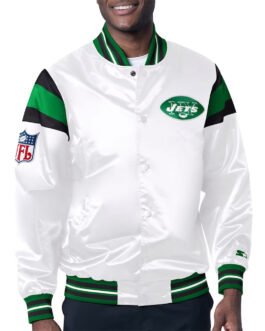 NY Jets Midweight White Satin Jacket