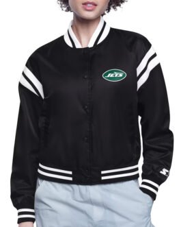 NY Jets Printed Logo Varsity Satin Jacket