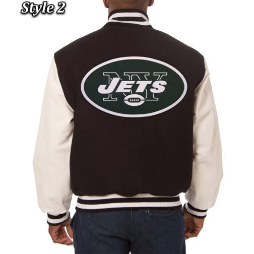 Varsity New York Jets Black and White Two-Tone Jacket - Image 4