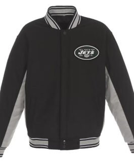 NY Jets Black and Gray Varsity Wool Jacket
