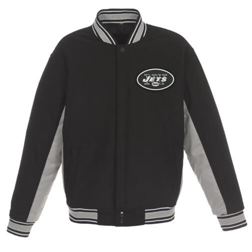 NY Jets Black and Gray Varsity Wool Jacket
