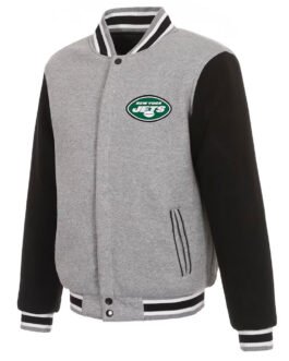 New York Jets Gray and Black Varsity Wool Jacket