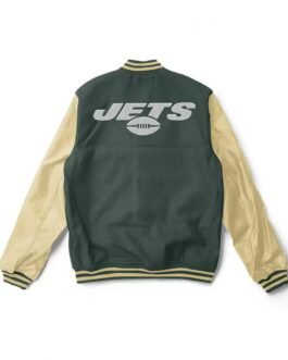 Varsity NY Jets Green and Cream Wool/Leather Jacket