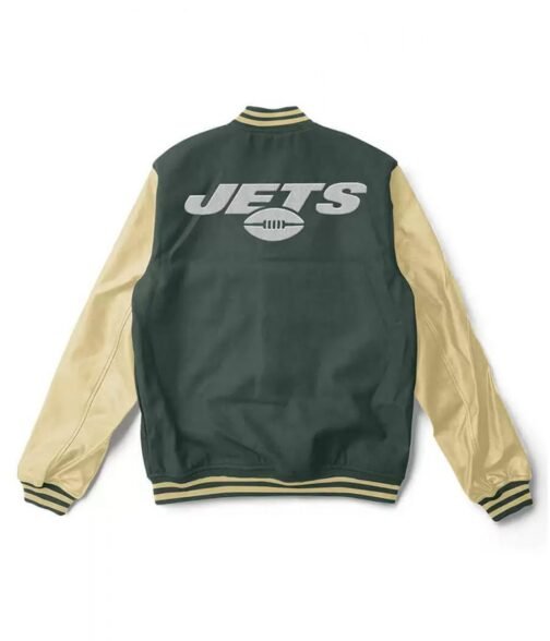 Varsity NY Jets Green and Cream Wool/Leather Jacket - Image 2