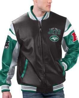 NY Jets Black Varsity Full-Zip Leather Jacket
