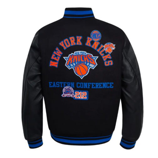 NY Knicks Area Code Classic Rib Varsity Jacket - Image 2