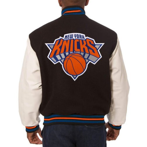 New York Knicks Black and White Varsity Jacket - Image 2