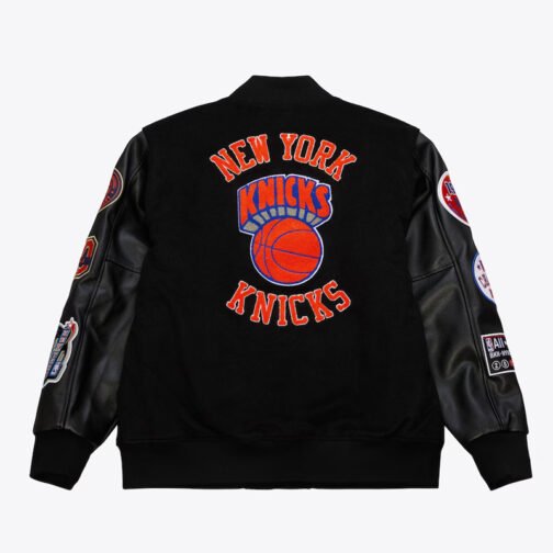 NY Knicks Black Out Team Logo Varsity Jacket - Image 2