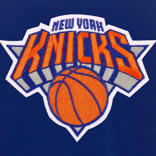 NY Knicks Blue and White Varsity Jacket - Image 3