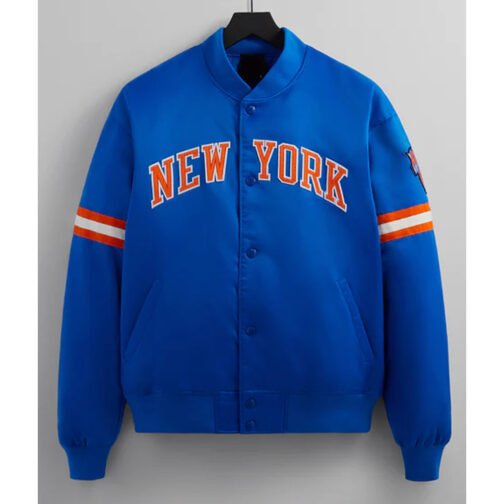 Striped NY Knicks Bomber Blue Satin Jacket