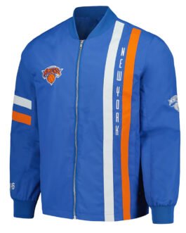 NY Knicks Blue Stitch Applique Bomber Jacket