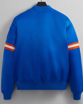 Striped NY Knicks Bomber Blue Satin Jacket