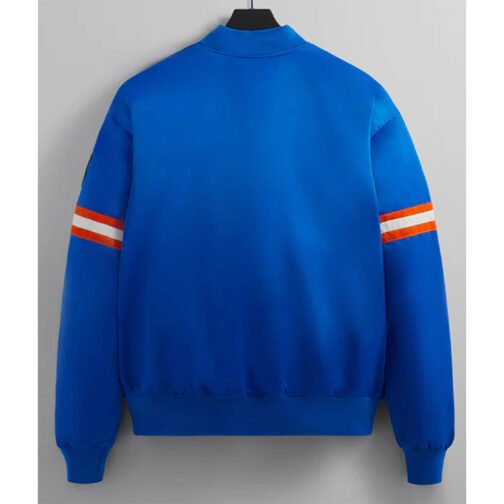 Striped NY Knicks Bomber Blue Satin Jacket - Image 2