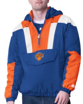Blue/Orange New York Knicks Charger Half-Zip Pullover Jacket