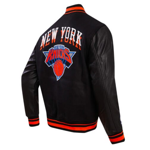 NY Knicks Chest Layered Classic Rib Varsity Jacket - Image 4