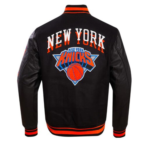 NY Knicks Chest Layered Classic Rib Varsity Jacket - Image 2